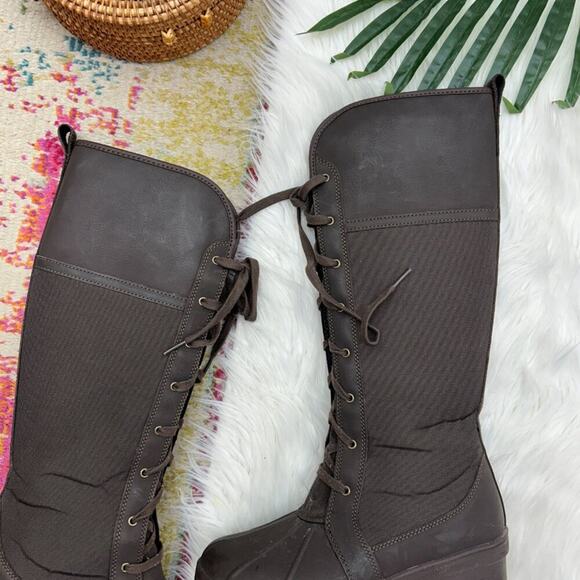 $175 Clarks Brown Lace Up Rubber Knee High Tall Carima Pluma Boot 6.5 - Picture 2 of 8